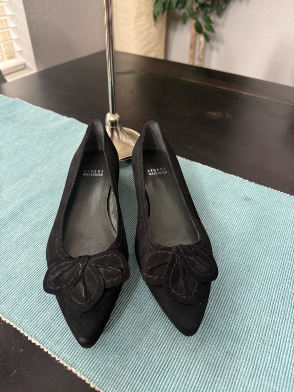 Stuart Weitzman Black Suede Pointed Toe Flats
